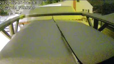 You can see the roof of the Annex covered in the snow a couple of weeks ago. Just swallowing up the screw drive opener for JRO.  This is not good and is the driver for the automated roof snow/ice melt system.